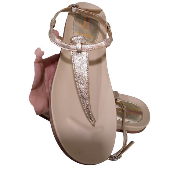 [D111] Sam Edelman Gold Flat Sandals with Thong Design, Size 7.5 - Picture 3 of 6